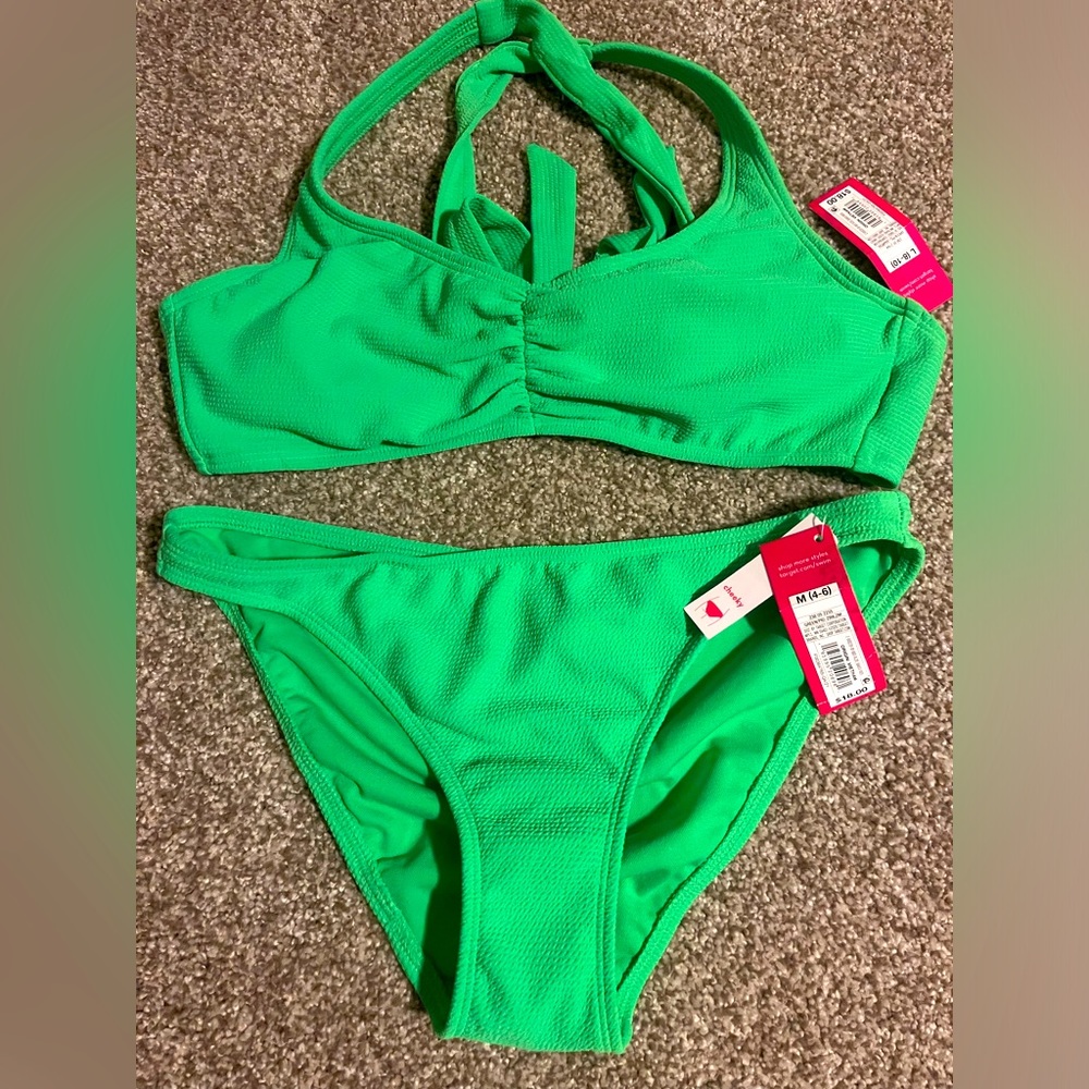 NWT lime green bikini set large (8-10) top and medium (4-6) bottoms